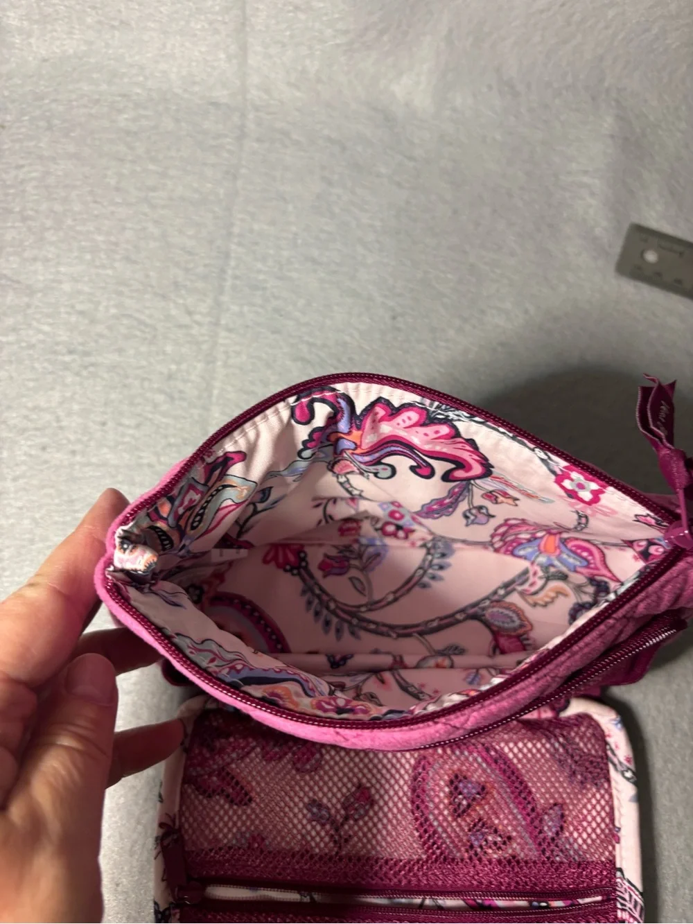 Vera Bradley Pink Quilted Makeup Bag Organizer, Zipper Pockets 8.5 x 4.5